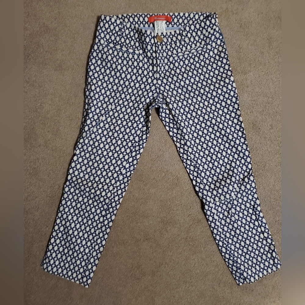 Cartonnier White and Navy Geometric Skinny Capris